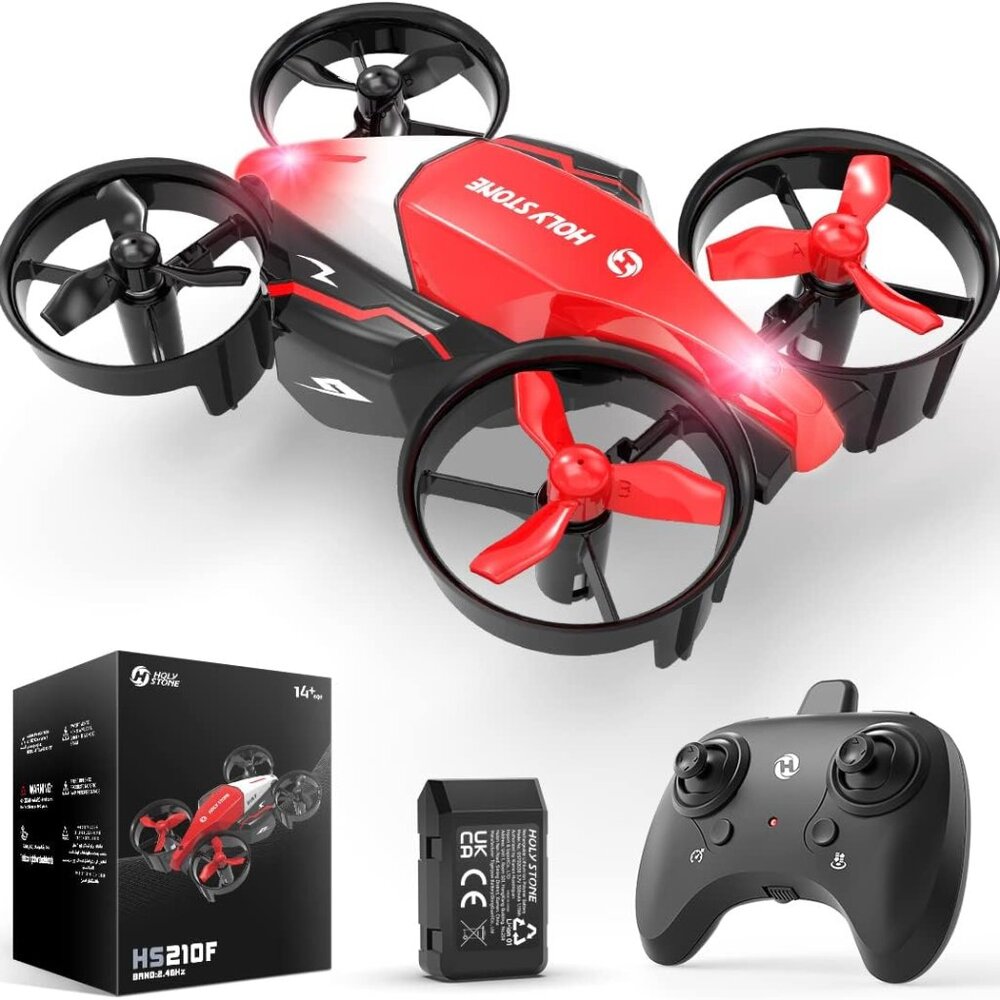 Holy Stone 2 In 1 Small Drone, Red Indoor Mini Drones for Kids RC Quadcopter wit